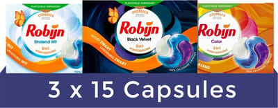 Robijn Color Black Velvet en Stralend Wit 3-in-1 Wascapsules Pakket - 3 x 15 wasbeurten - Voordeelverpakking