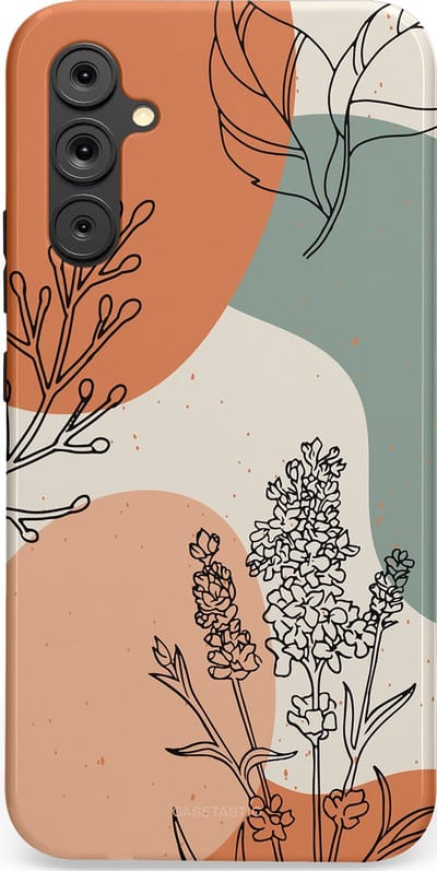 Casetastic hoesje geschikt voor Samsung Galaxy A34 (2023) 5G - Dubbellaagse bescherming - Lijnenspel Natuur - Fashion Case - Zand Saliegroen Terracotta