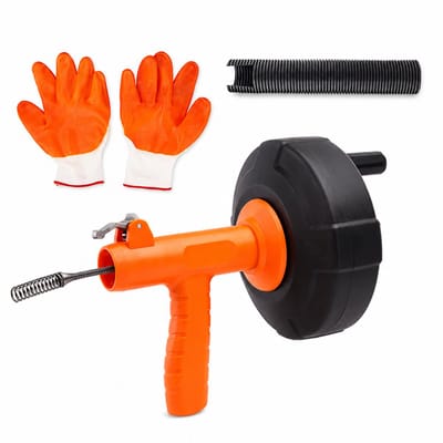 CINK DrainForce® Afvoerreiniger 7,5 m (25FT) – Handmatig & Elektrisch – Ontstoppingsveer voor Toilet, Gootsteen & Afvoer – Inclusief Handschoenen