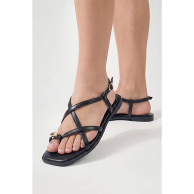 boohoo Dames Hardwear Teenslipper Sandalen Met Bandjes | Black | Maat: 3