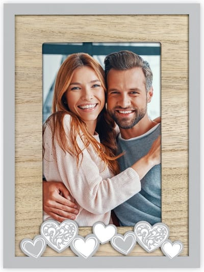 ZEP - Houten Fotolijst met Hartjes Lola Verticaal Grijs / Bruin voor foto 10x15 - DR2546