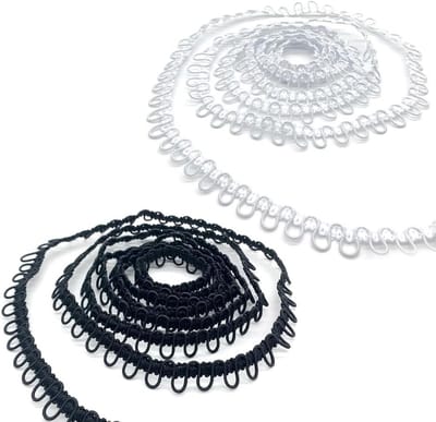 Duurzaam Elastisch Katoen Tape met Knopen voor DIY Projecten, Kleding, Gordijnen en Cadeauzakken - 5m per Rol in Zwart en Wit