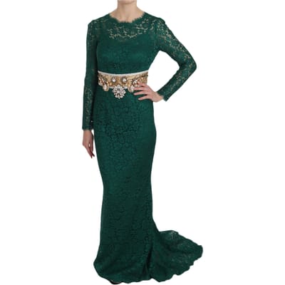 Dolce & Gabbana Kanten Sheath Jurk met Kristallen Gouden Gordel