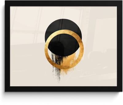 Poster in lijst - Fotolijst 40x30 cm - Posters - Abstract ontwerp - Zwarte cirkel - Verfvlekken - Posterlijst zwart - Decoratie - Wanddecoratie woonkamer - Muurdecoratie slaapkamer