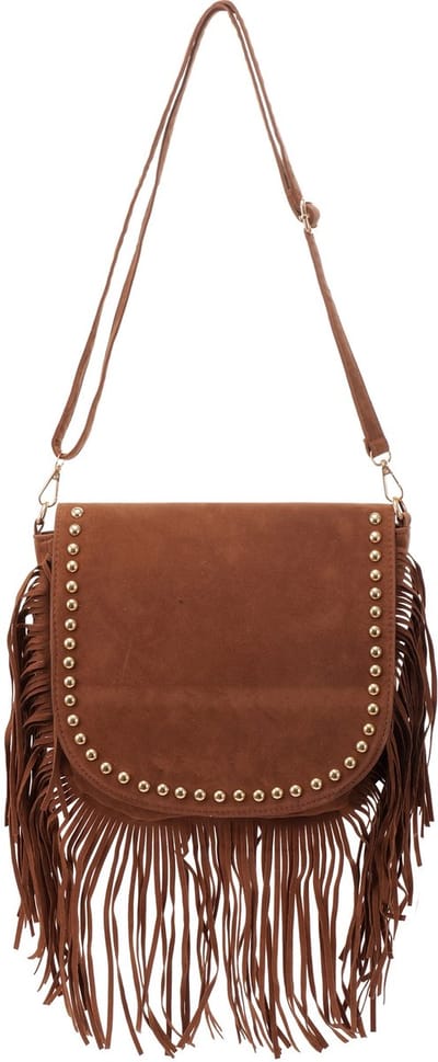 Ultiluxe® Schoudertas voor Dames - Crossbody tas met Franjes en Studs - PU leren Damestas - 30 x 27 cm - Bruin