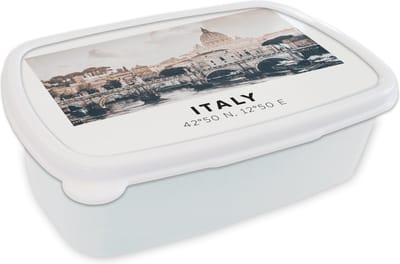 Broodtrommel Wit - Lunchbox - Brooddoos - Rome - Skyline - Italië - Zomer - 18x12x6 cm - Volwassenen