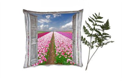 Sierkussens - Kussentjes Woonkamer - 40x40 cm - Bloemen - Tulpen - Doorkijk - Regenboog
