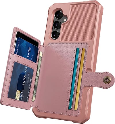 Casemania Hoesje Geschikt voor Samsung Galaxy A14 - Rosegoud - Luxe Back Cover met Pasjeshouder - RFID Bescherming - Wallet Case