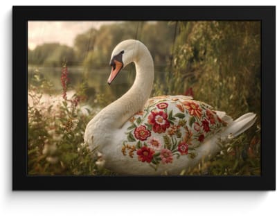 Poster in lijst - Fotolijst 30x20 cm - Posters - Zwaan - Bloemen - Natuur - Posterlijst zwart - Decoratie - Wanddecoratie woonkamer - Muurdecoratie slaapkamer