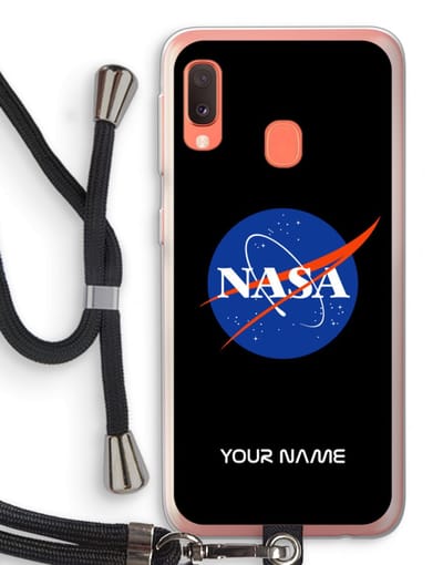Gepersonaliseerd - Case Company® - Hoesje met koord geschikt voor Samsung Galaxy A20e hoesje met Koord - NASA - Telefoonhoesje met Zwart Koord - Bescherming aan alle Kanten en Over de Schermrand