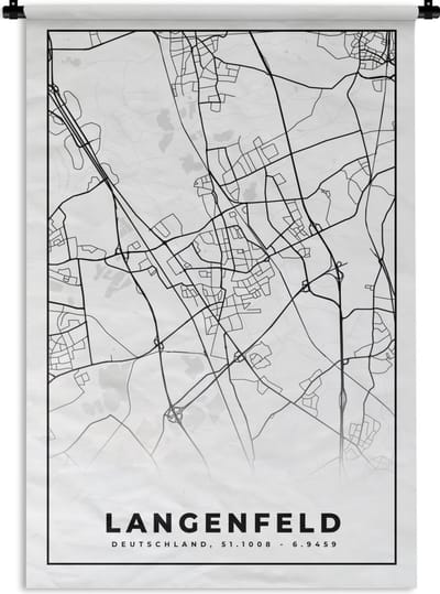 Wandkleed - Wanddoek - Langenfeld - Plattegrond - Stadskaart - Kaart - 120x180 cm - Wandtapijt