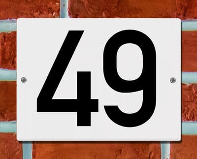 Huisnummerbord Wit - Nummer 49 - 15 x 12 cm - incl. bevestiging | - naambord - nummerbord - voordeur