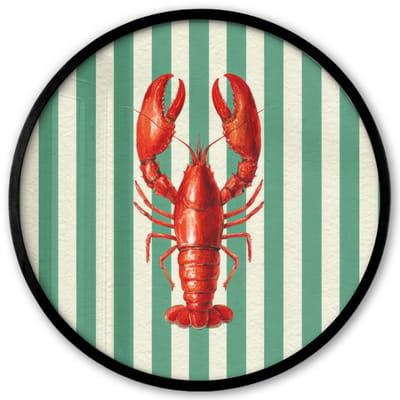 Poster in lijst Rond - Fotolijst 40x40 cm - Posters - Kreeft - Strepen - Realistisch - Zomers - Ronde posterlijst zwart - Decoratie - Wanddecoratie woonkamer - Muurdecoratie slaapkamer