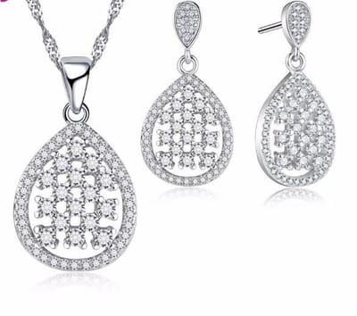 N3 Collecties Oogverblindende grote waterdruppel wit CZ kristal 925 sterling zilveren sieradenset