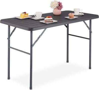 inklapbare tuintafel - 74 x 118 x 60 cm - kunststof - metaal - klaptafel - grijs