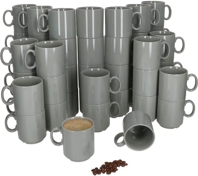 48-delige set EVENT stapelbare koffiemokken GRIJS porselein 250 ml