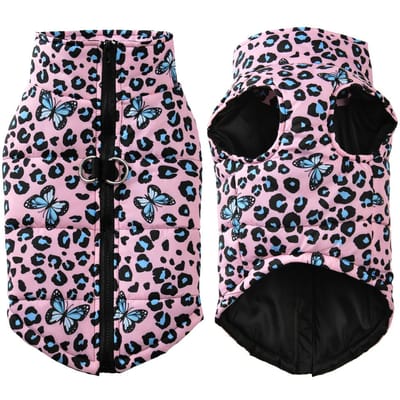 Veste d'hiver pour chiot Vêtements pour chien pour petits chiens Chats Mode Imprimé léopard Imperméable Manteau pour animal de compagnie Bouledogue français Carlin Tenues de fête S