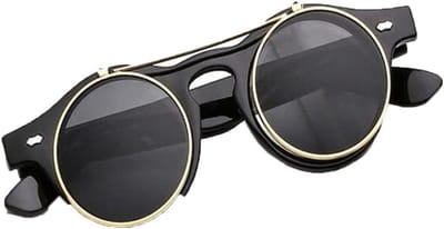 JGS Premium - Steampunk bril retro stijl rond frame heren dames zonnebril zwart