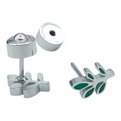 Tak met groene blaadjes kinderoorbellen - Kleine oorknopjes - Premium staal in kleur zilver - 8 x 5 mm