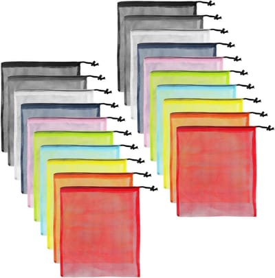 20 Stuks Grote Kleurige Mesh Trekkoordzakken, 35 x 40 cm Opbergnetzakken voor Kamperen, Reizen en Sportactiviteiten