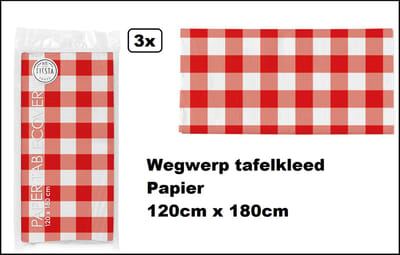 3x Wegwerp tafelkleed papier boerenbont rood/wit 120cm x 180cm - Festival thema feest party diner