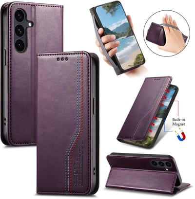 Praktische en Stijlvolle PU Leren Portemonnee Hoes voor Galaxy S25 / S24 _ Paars