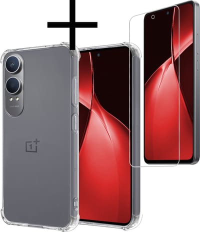 Hoesje - Met Screenprotector - Geschikt voor OnePlus Nord CE 4 Lite - Sterk & Shockproof - Siliconen Case - Back Cover - Telefoon Hoes - Shock Proof - Transparant