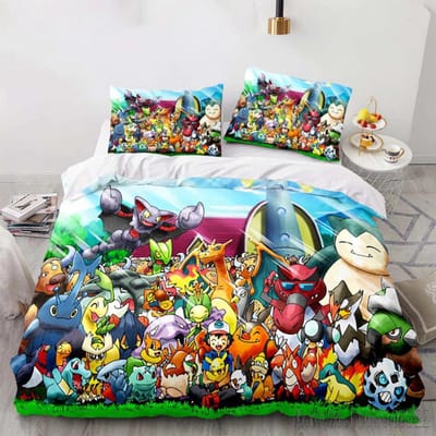 Anime Pokemon Pikachu Beddengoed Set Dekbed Dekbedovertrek Dekbed Beddengoed Twin Enkel King Kinderen Volwassenen Cadeau 180*220cm 3pcs