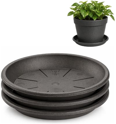 Plasticforte plantenpot onder schotel / water opvang schaal - 3x - antraciet - Dia 30 cm - Kunststof - voor pot met Dia 35/40 cm