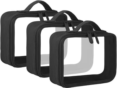 Famanu - Toilettas met handvat, doorzichtige reisvloeistoffen, toiletartikelen en cosmetica, organizer, handbagage voor dames en heren, 3 stuks (dezelfde maat), Zwart, 8.3x3x6 Inch (Pack