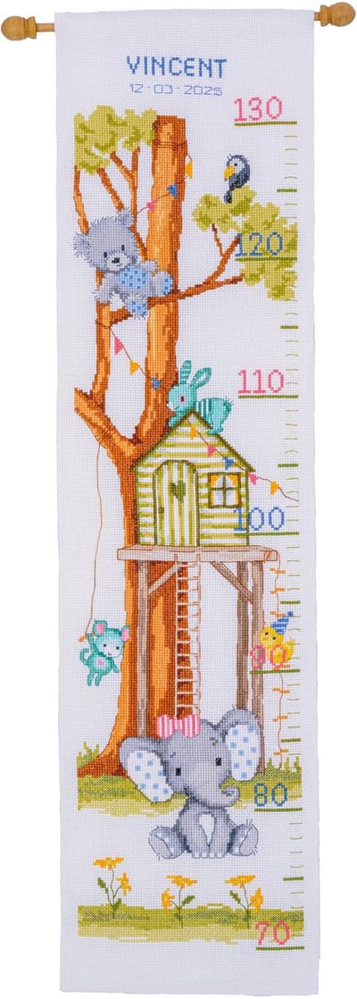 Vervaco - Telpakket kit - 18 x 70cm - Geboorte - Groeimeter - Aan de boomhut - PN-0203499
