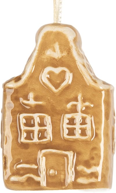 Clayre & Eef Kersthanger Gingerbread house 4x3x6 cm Bruin Keramiek