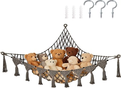 Pluche speelgoedhangmat - 105*105*145 cm - Handgeweven - Geschikt voor het opbergen van pluche speelgoed - Geschikt voor zowel grote als kleine knuffels - Ideaal voor kinderen, baby's, kinderkamers en als decoratie - Inclusief bevestigingsmateriaal