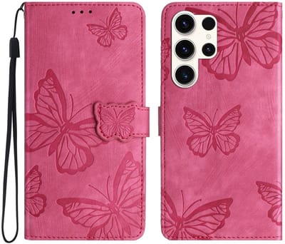 Coverup Hoesje - Geschikt voor Samsung Galaxy S25 Ultra Hoesje - Coverup Vlinders Book Case - Roze