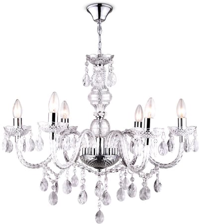 Kroonluchter met kristallen versiering, hanglamp, eetkamer, kroonluchter, chroom, 6x E14, DxH 67 x 166 cm