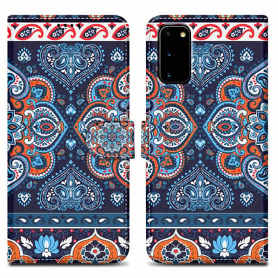 Cadorabo Hoesje geschikt voor Samsung Galaxy S20 - Design Blauwe Mandala No. 1 - Beschermhoes Case Cover met magnetische sluiting, standaardfunctie en kaartvakje