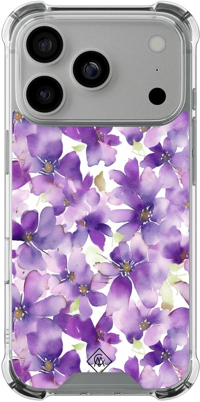 Casimoda® hoesje - Geschikt voor iPhone 17 Pro - Floral Violet - Shockproof case - Extra sterk - TPU/polycarbonaat - Paars, Transparant