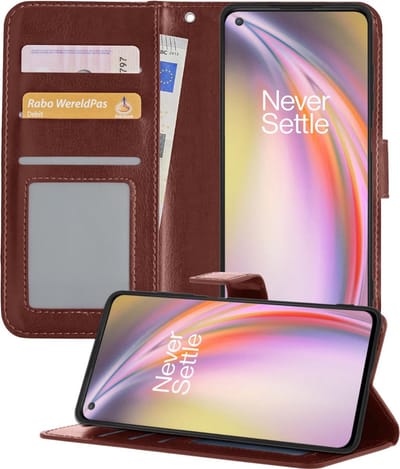 Hoesje - Geschikt voor OnePlus Nord CE - Luxe Bookcase - Walletcase Hoes - Portemonnee - Cover - Telefoonhoes - Bruin