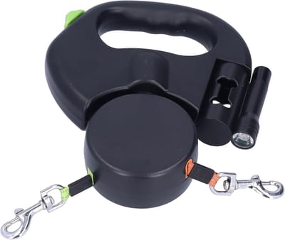 Dubbele Hondenriem met Inklapmechanisme - Duurzaam en Reflecterend, Geschikt voor Twee Honden tot 25kg met 360° Rotatie voor Wandelen en Reizen