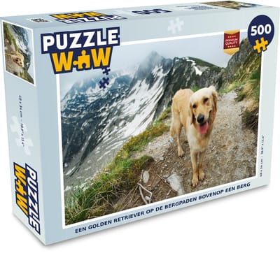 Puzzel Een Golden Retriever op de bergpaden bovenop een berg - Legpuzzel - Puzzel 500 stukjes