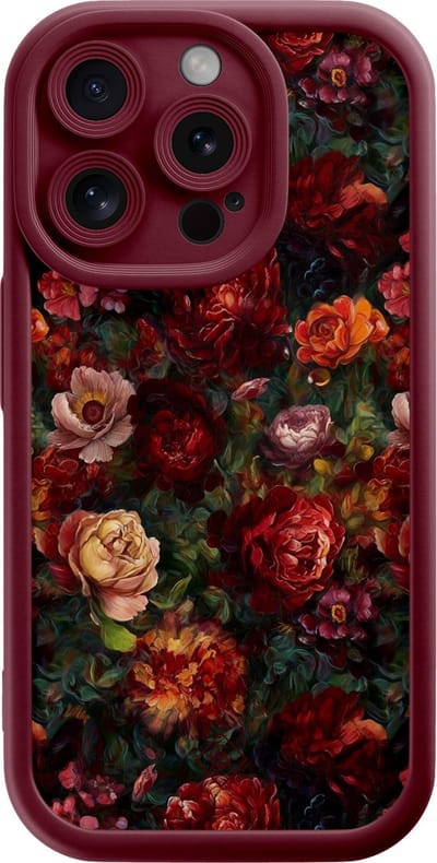 Casimoda® hoesje - Geschikt voor iPhone 14 Pro - Flower Paradise - Effen telefoonhoesje met lensbescherming - Siliconen/TPU - Backcover - Rood