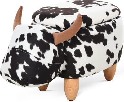 HOMCOM Dierenkruk decoratieve kruk met opbergruimte melkkoe kruk zwart + wit 838-003