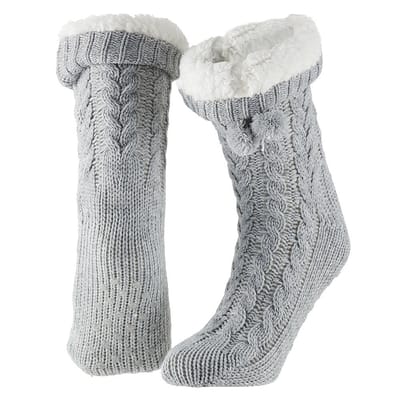 Dames huissok - Glitter - Fake bontkraag - Licht grijs - 36/41