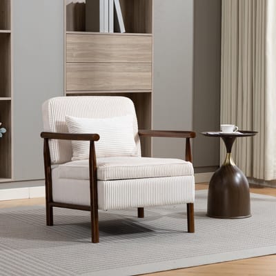 BLACKCOLORS 1806, fauteuil, moderne middeleeuwse bijzetstoel met houten frame, gestoffeerde fauteuil voor de woonkamer met lendensteunkussen, leesstoel voor de slaapkamer en de wintertuin