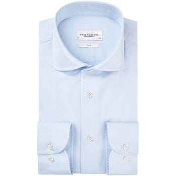 Profuomo slim fit heren overhemd - twill - blauw - Strijkvrij - Boordmaat: 40