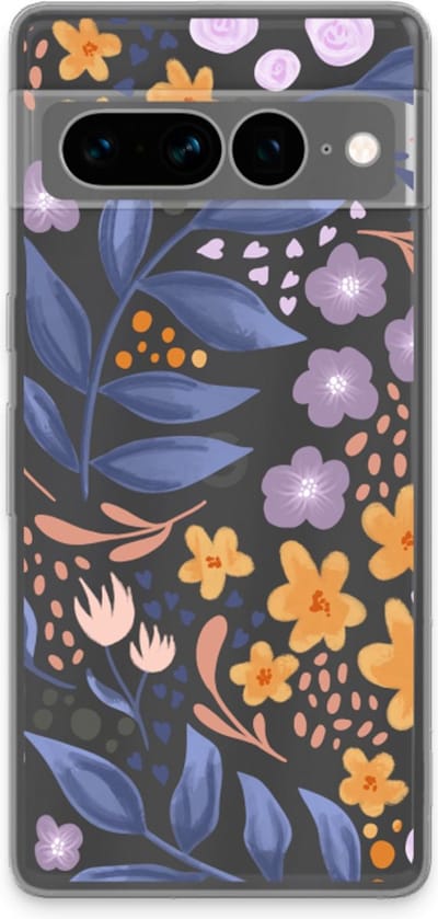 Case Company® - Hoesje geschikt voor Google Pixel 7 Pro hoesje - Flowers with blue leaves - Soft Cover Telefoonhoesje - Bescherming aan alle Kanten en Schermrand