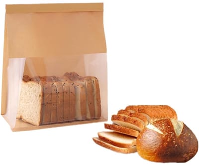 Dailygoods - NatureMan 50 stuks bakkerijzakken met venster, 22 x 10 x 28 cm, hersluitbaar bruin kraftpapier, broodverpakking, opbergzakken met tinnen stropdaslot voor bakkerij, café, zelfgemaakt brood (50, groot)