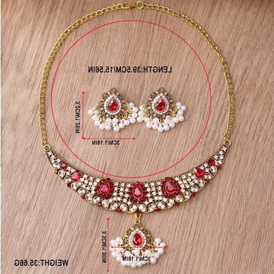 Vintage Sieraad Set voor Vrouwen met Tassels, Edelstenen, Hypoallergene Oorbellen en Ketting, Perfect als Etnisch Cadeau