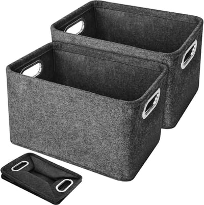 Famanu - Vilten mand, opslag, 2 stuks vilten opbergdoos met handvat, opvouwbare mand, opbergmand, vilten mand, keukenkast, organizer, mand voor planken, kasten, huis, kantoor (donkergrijs)