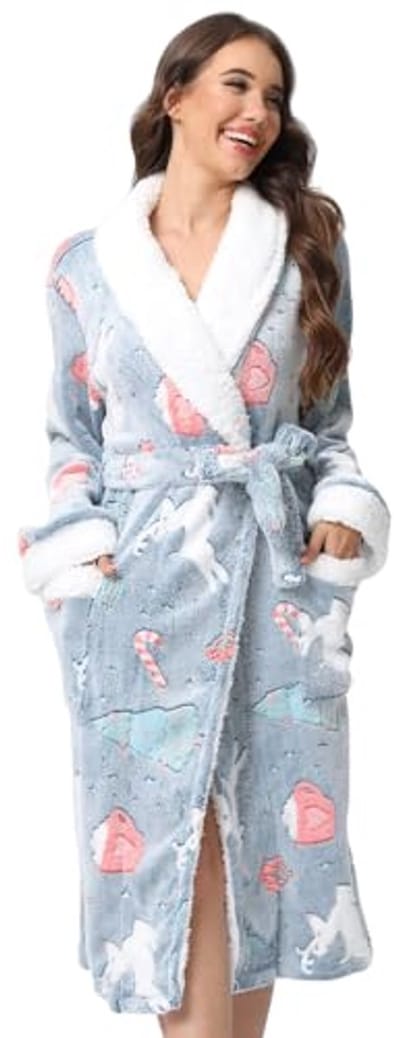 Glow In The Dark Badjas voor Vrouwen - Zachte Fleece Loungewear voor Winter en Feestdagen